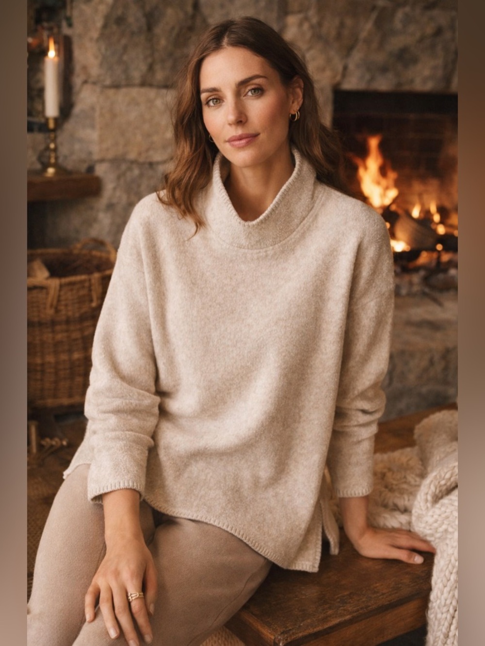 Coldwater Creek Oatmeal Fleece Pullover Sweater Medium Cozy Minimalist Soft Knit